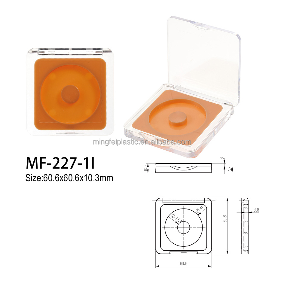 Transparent Makeup Compact ABS &amp; PET Plastic Packaging Rectangle Pattern Empty Cosmetic Boxes Heart Inner Pan for Pressed Powder