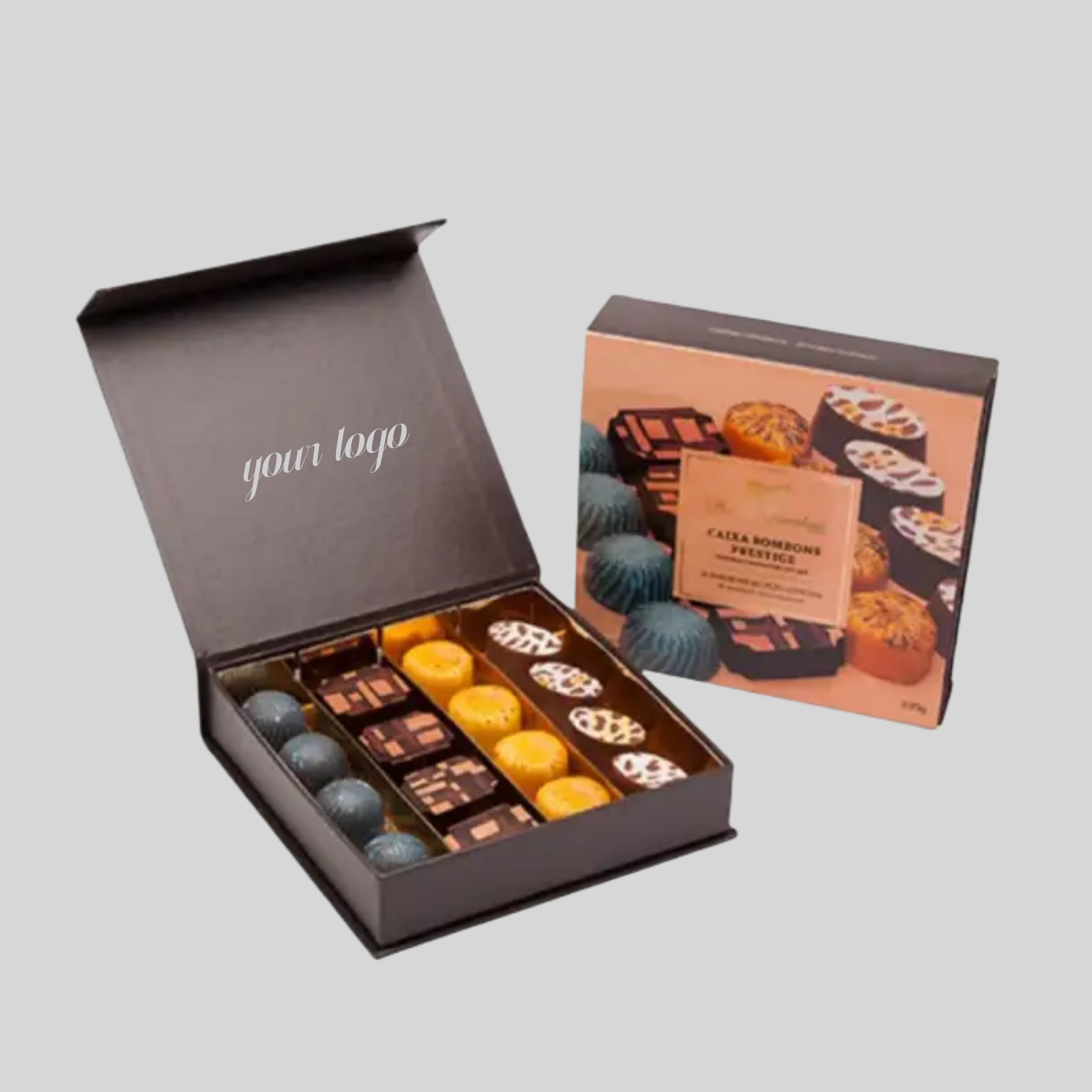 Custom Printed Gold Foil Logo Luxury Chocolate Magnetic Gift Box Rigid Cardboard Packaging Box with Insert