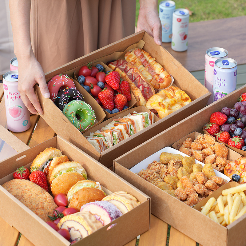 Wholesale Catering Packaging Box with Transparent Window Large Food Kraft Paper Box for Cake and Bento