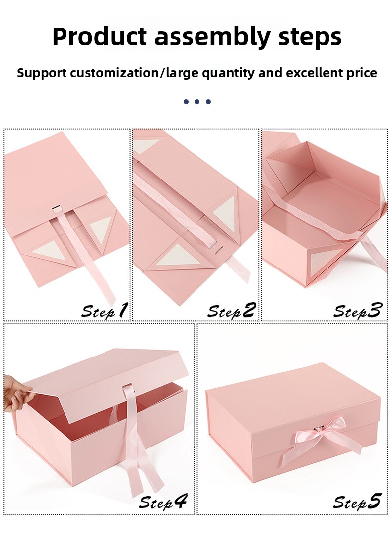 Specialty Paper Folding Gift Box Flip Magnetic Absorption Artistic Small Rectangular Valentine's Day Bow Packaging Printing