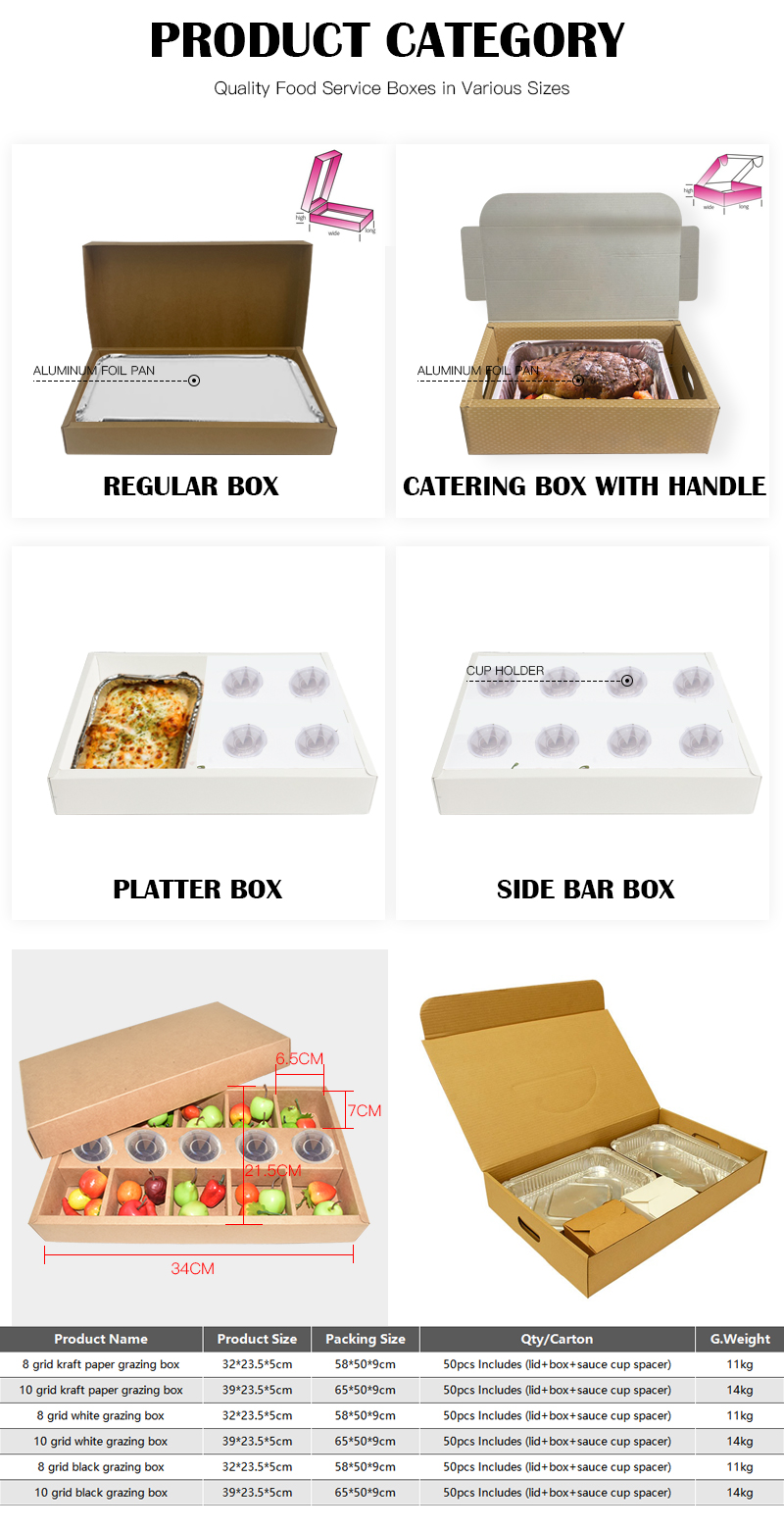 Custom Triple Dessert Platter Food Catering Box Party Tacos Kraft Paper Candy Cake Sandwich Packaging Box Rigid Boxes