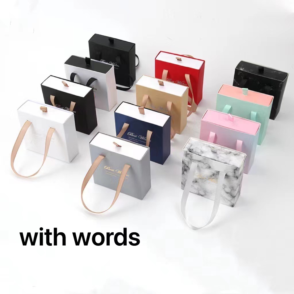 Custom Logo Portable Gift Packaging Box Bracelet Ring Earrings Paper Boxes Drawer Sliding Satin Jewelry Gift Box with Handle