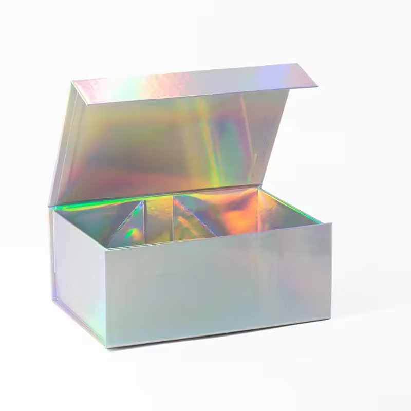 Luxurious Fancy Holographic Colored A4 Deep-size Cardboard Gift Box Magnetic Closure Recycled Materials Embossing Sponge Lining