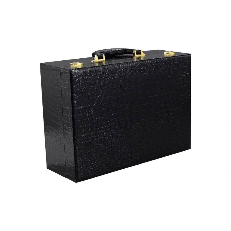 Luxury Box Leather Carrying Case Wine Wood Wine Gift Box Brown PU Leather Outside Custom Wine Box with Handle