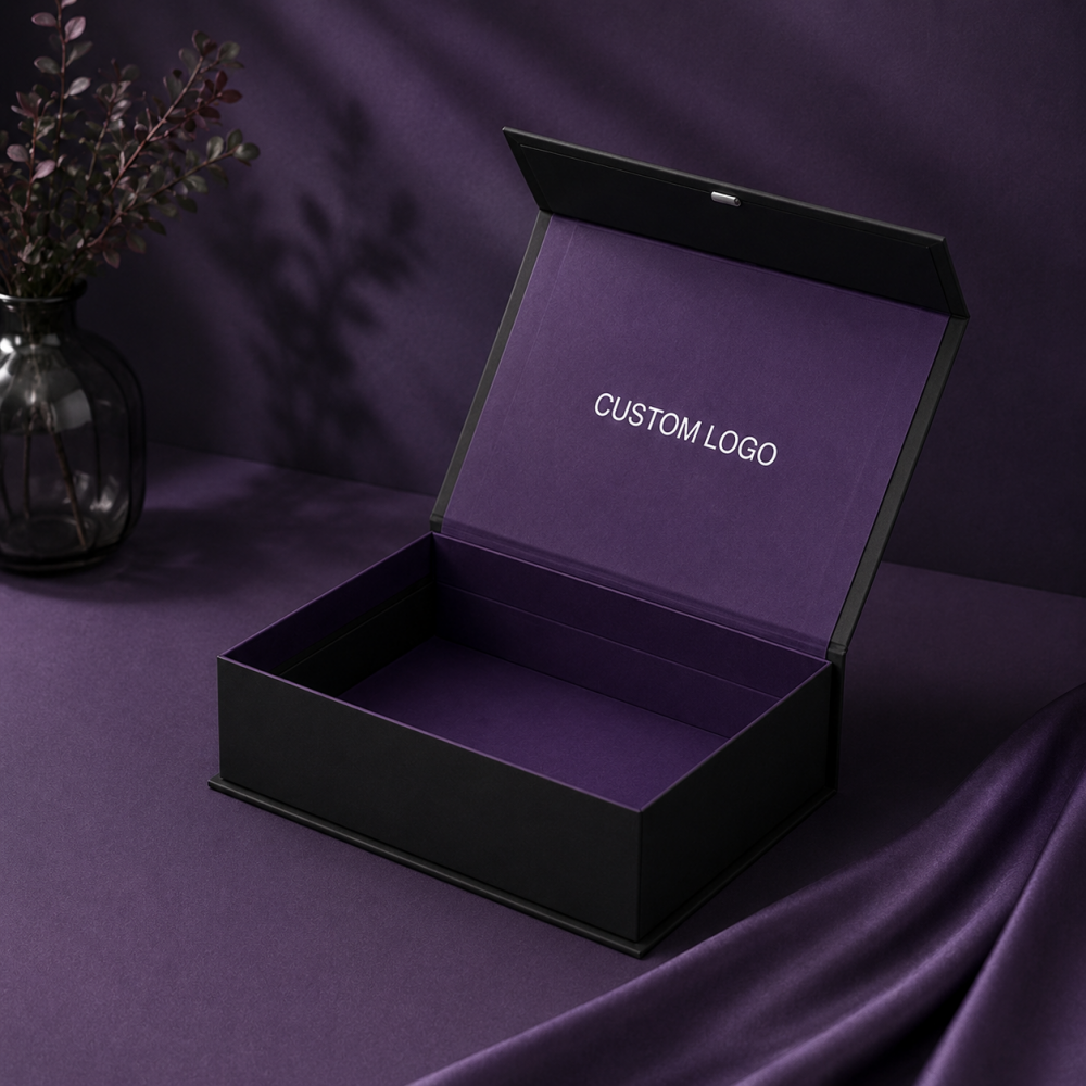 Premium Custom Logo Luxury Large Matte Rigid Paper Cardboard Black Foldable Empty Magnetic Folding Closure Gift Box Packaging