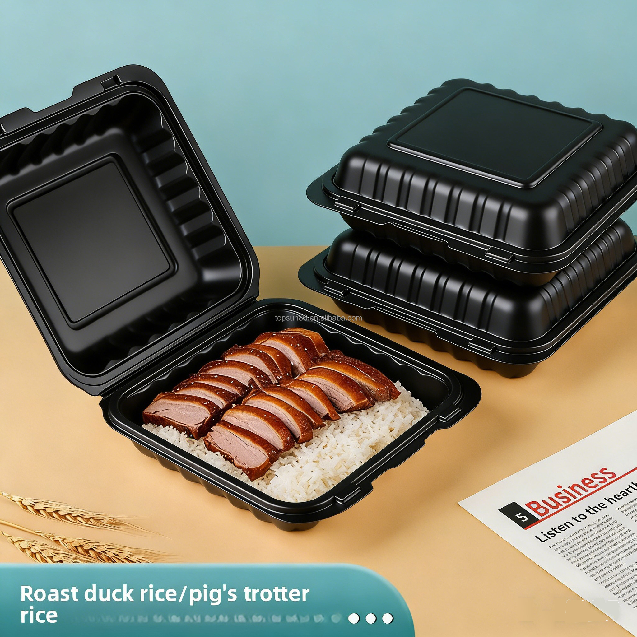 Black White Biodegradable Clamshell Takeout Containers MFPP Disposable Food Packaging Boxes for Hamburger Burger Lunch