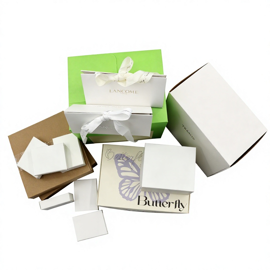 Custom Logo Luxury Cosmetic Packaging Set Lid and Base Rigid Gift Box with Ribbon Handle Paper Shopping Bag Wholesale OEM