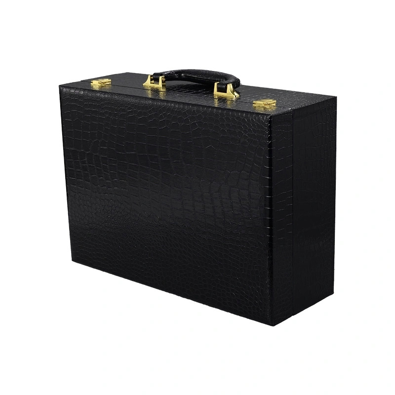 Luxury Box Leather Carrying Case Wine Wood Wine Gift Box Brown PU Leather Outside Custom Wine Box with Handle