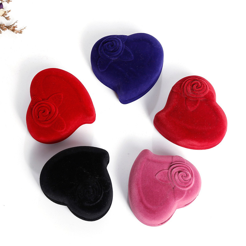 Jewelry Gift Box Heart-shaped Rings Packaging Display Portable Travel Case Velvet Ring Box Ring Jewelry Box