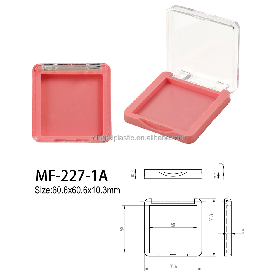 Transparent Makeup Compact ABS &amp; PET Plastic Packaging Rectangle Pattern Empty Cosmetic Boxes Heart Inner Pan for Pressed Powder