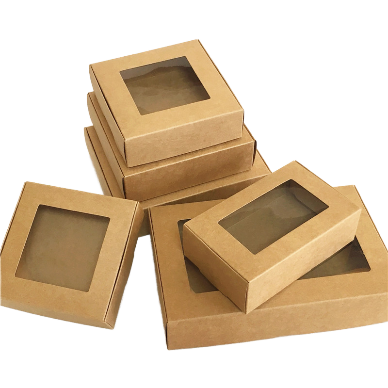 Exquisite Customized Kraft Paper Wedding Party Gift Packaging Box PVC Window for Cookies Candies Cake Display Recycled Materials