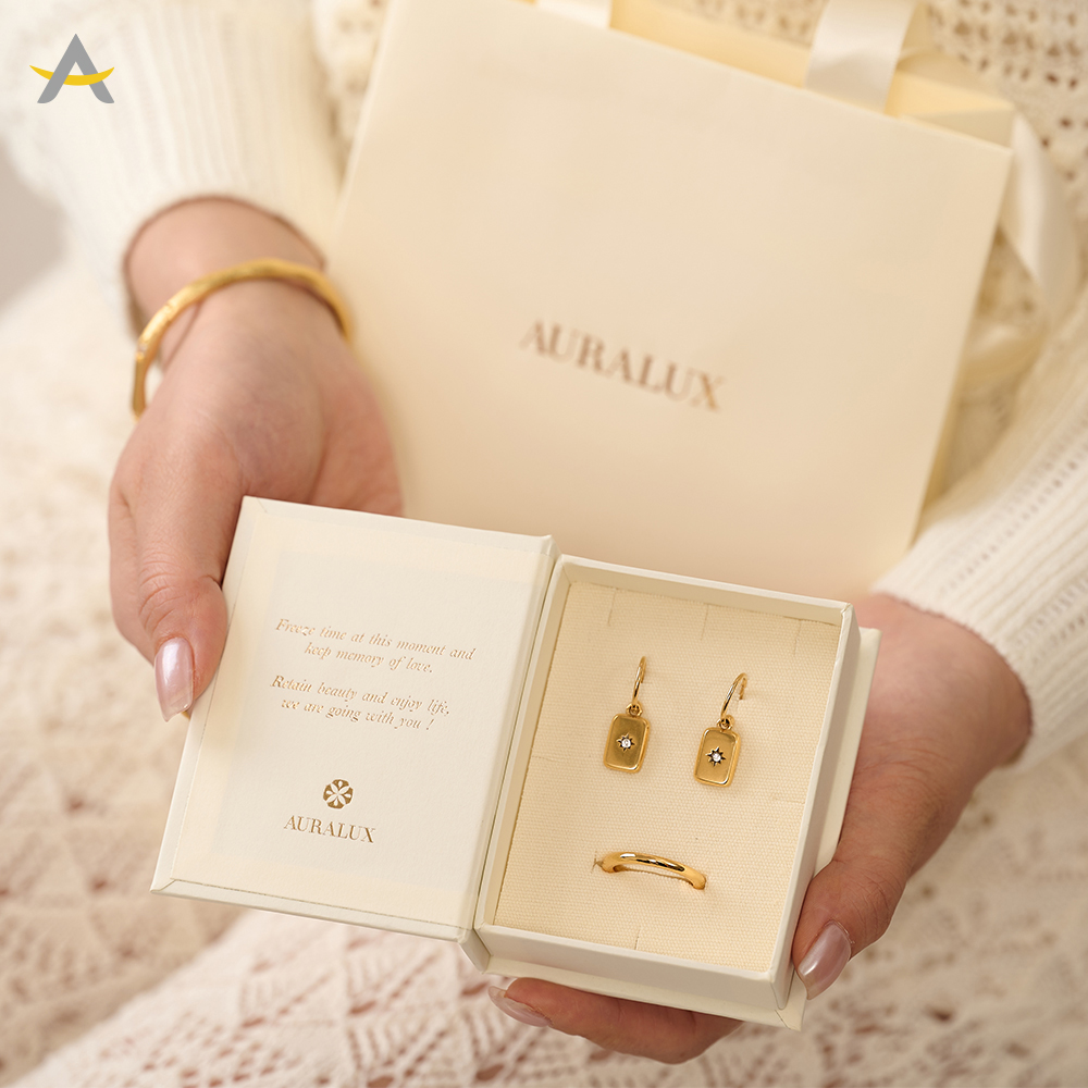 Auralux Custom Logo Reusable Book Style Paper Gift Earring Necklace Jewelry Packaging Box