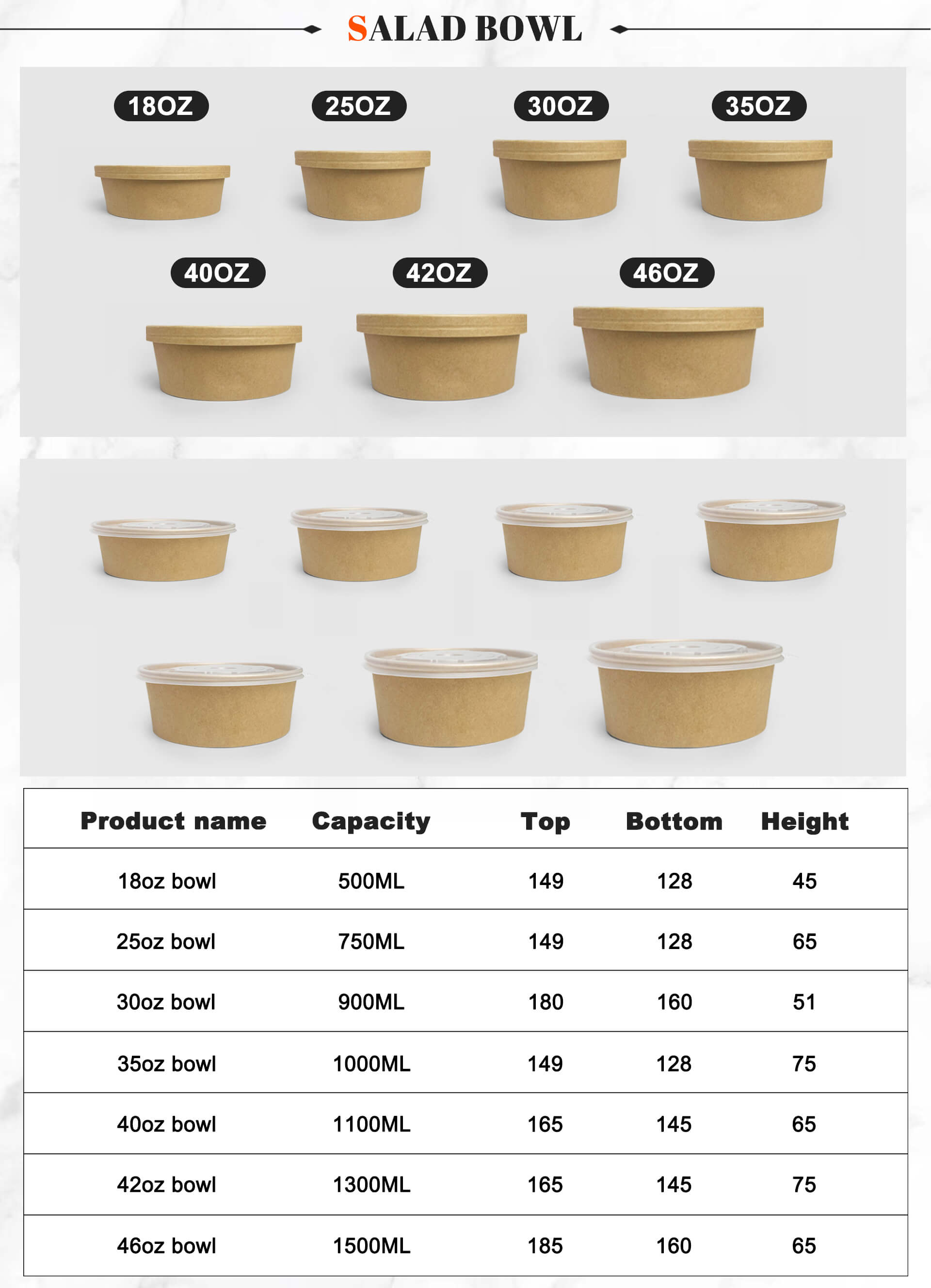 Disposable Packaging Waterproof 2 Two Compartments Fast Food Tray Kraft Rectangular Paper Salad Food Box with PET Lid