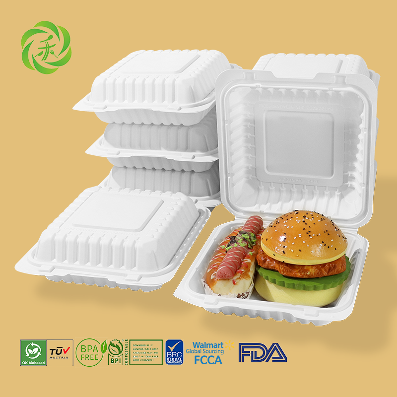 Manufacturer Wholesale Cornstarch Custom Logo Microwaveable Takeaway Fast Food Chicken Food Container Disposable Food Packaging