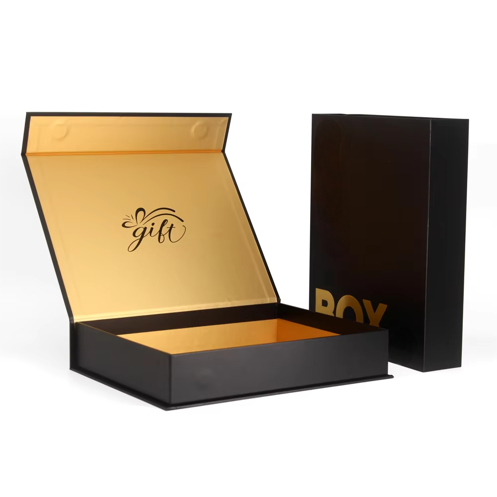Custom Luxury Magnetic Gift Box for Jewelry &amp; Apparel Foldable Black Rigid Packaging with Logo Printing