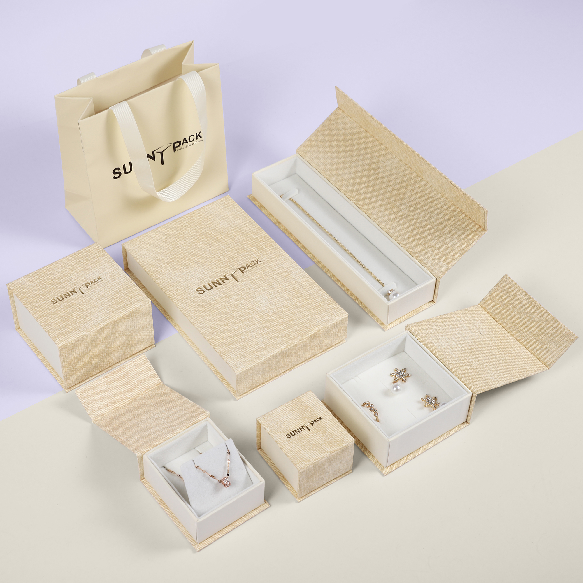 Sunny Pack Magnet Jewelry Boxes Set, Magnetic Closure Jewellery Gift Paper Box with Shopper and Pouch Bag
