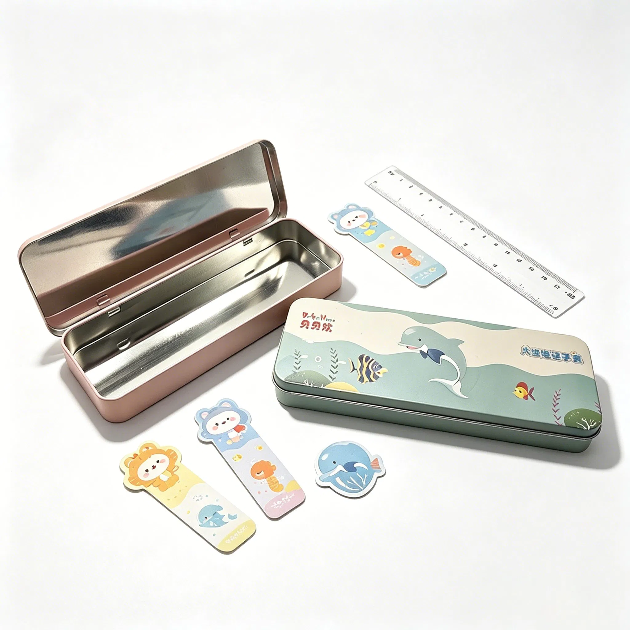 Custom School Students Promotional Gift Tinplate Hinged Prayer Tin Pill Chocolate Cookie Metal Pen Can Pencil Jewelry Packaging Box