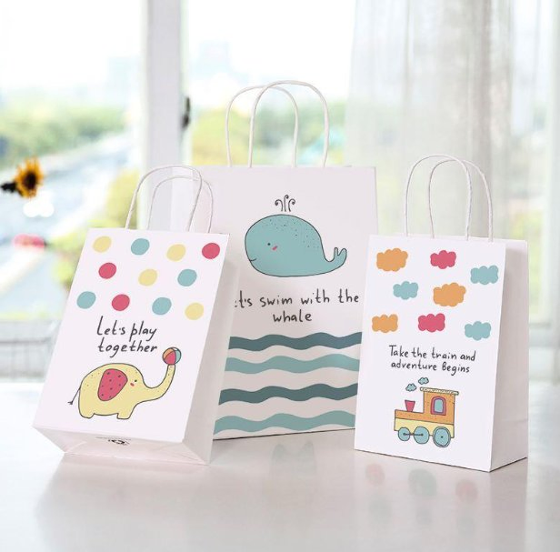 Eco-Friendly 100% Recycling Business Promotional Tote Package Custom Logo Printed Carrier Handbag Kraft Paper Cardboard Wrapping Gift Container Box