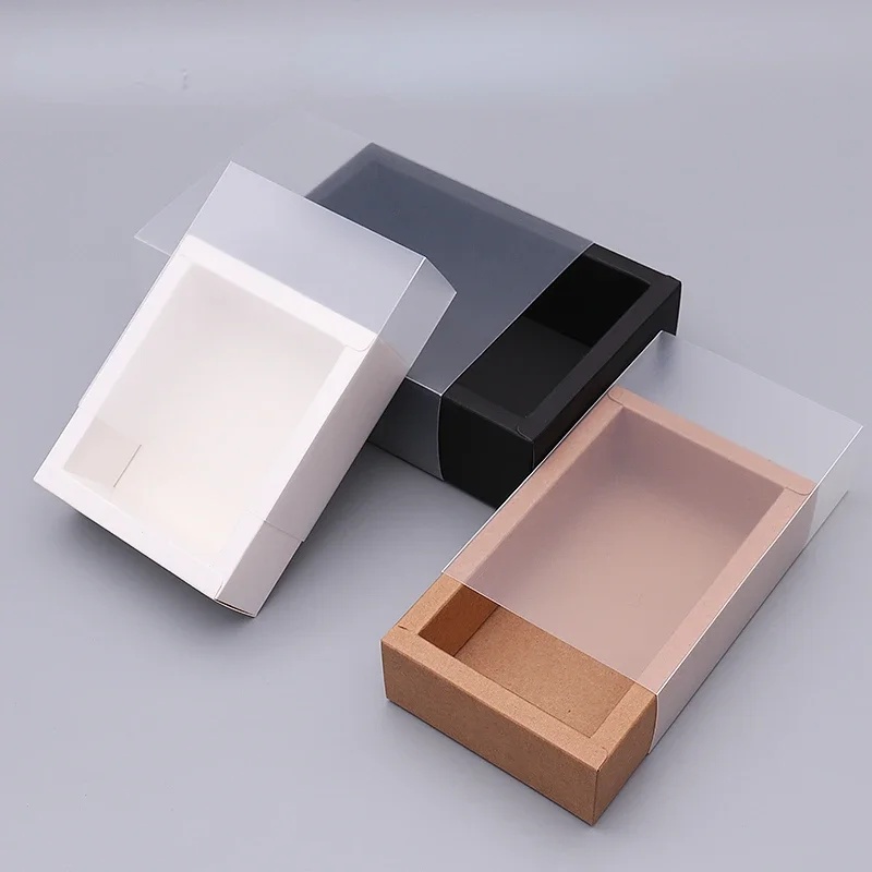 Good Kraft Paper Gift Boxes Clear PVC Window Delicate Drawer Display for Wedding Party Candies Packaging