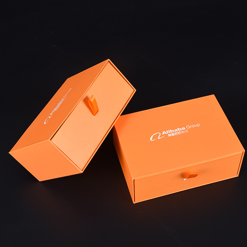 Custom Luxury Orange Rigid Cardboard Gift Box Matt Lamination Magnetic Closure Pull-Out Design For Jewelry Wallet Craft