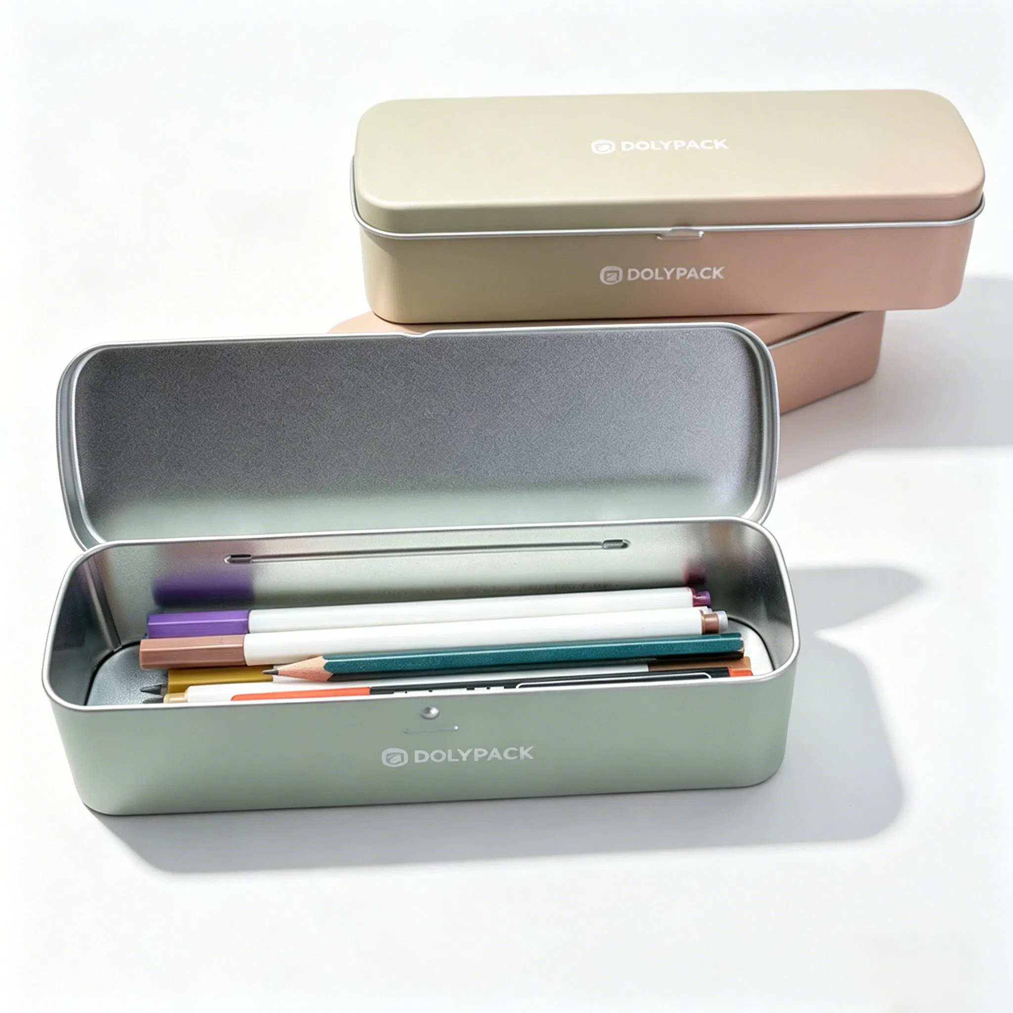 Custom School Students Promotional Gift Tinplate Hinged Prayer Tin Pill Chocolate Cookie Metal Pen Can Pencil Jewelry Packaging Box
