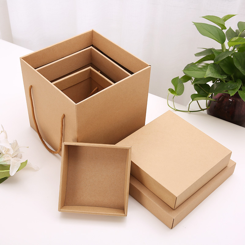 Cheap Brown Kraft Paper Square Gift Box Portable Gift Packaging Box for Candy Corrugated Packaging Box for Wedding