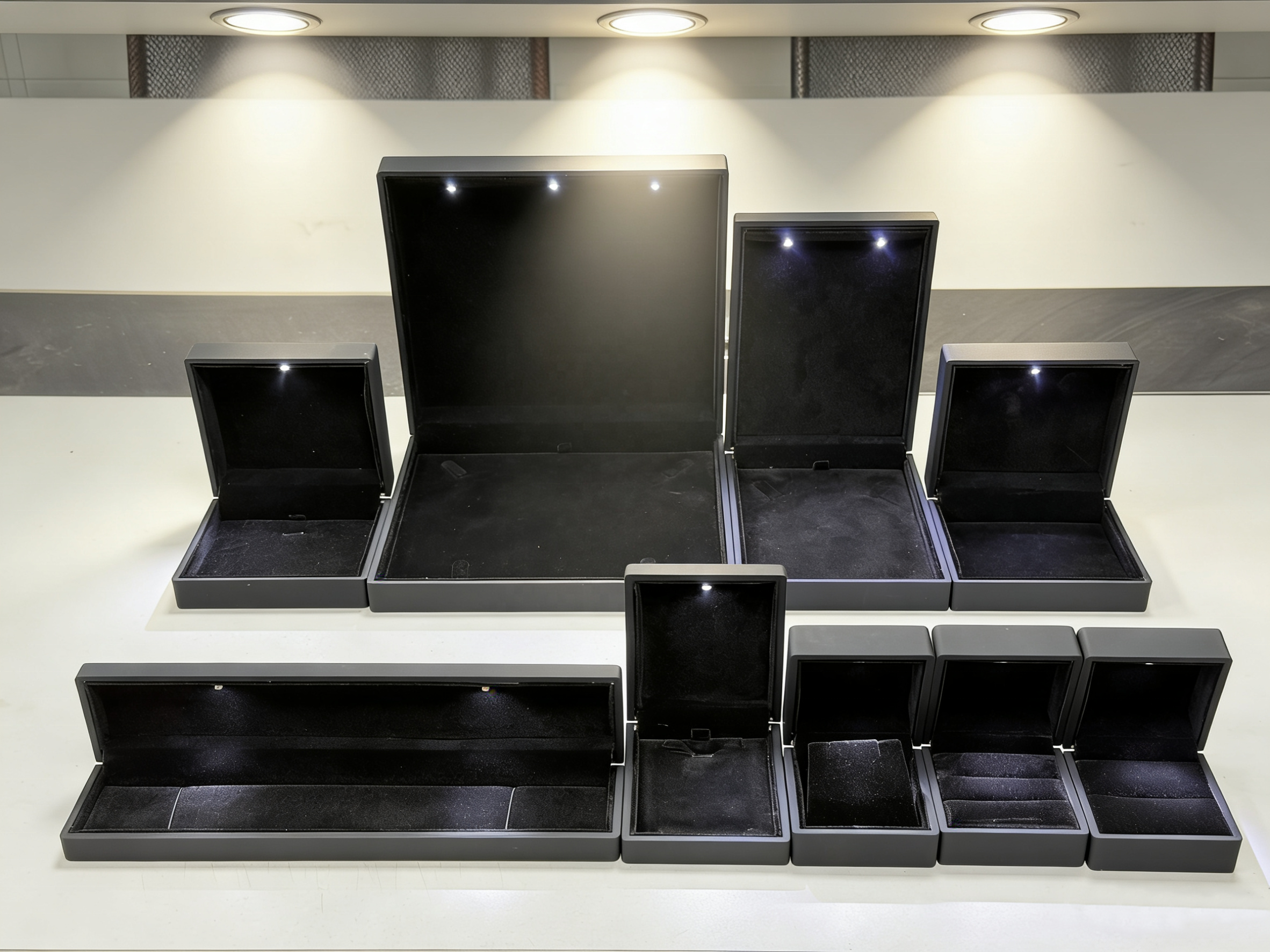 Stock Led Jewelry Box Black LED Ring Earring Pendant Bangle Chain Bracelet Gift Jewelry Boxes Luxury Led Jewelry Box