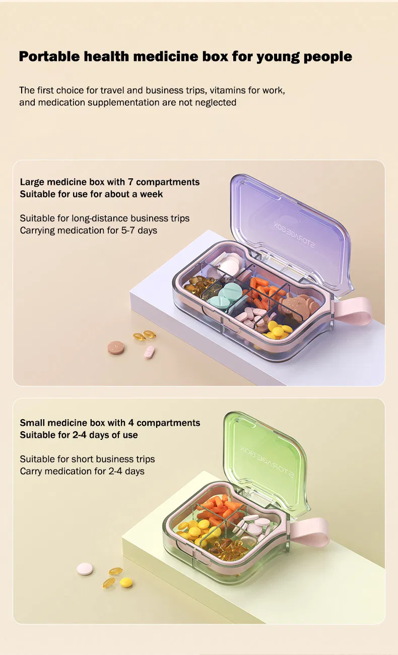 Portable Design 4 Grids Pill Box Organizer Outdoor Storage Case Promotional Gift