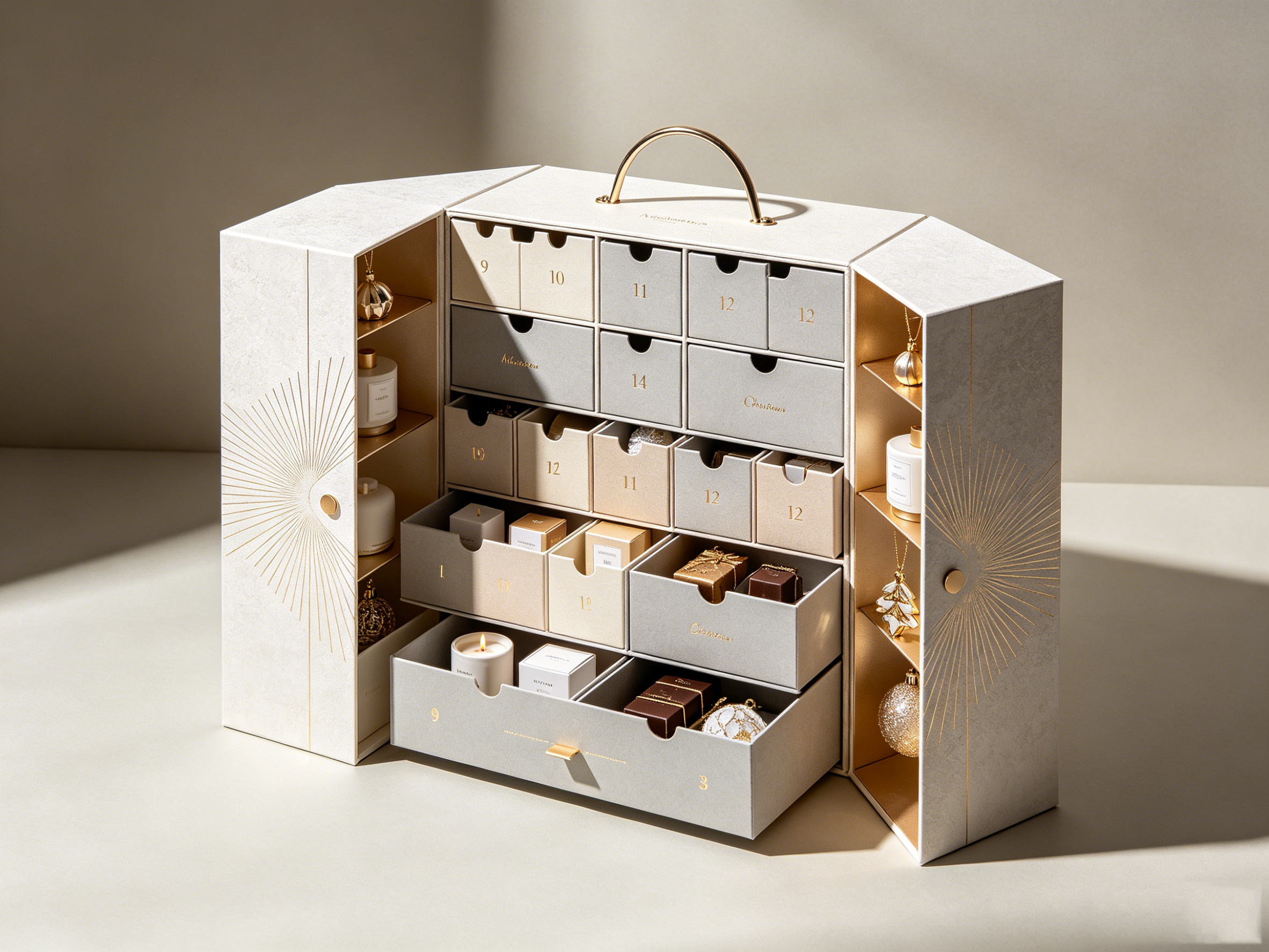 Customizable Sage Green &amp; Gold Foil Advent Calendar Box, Premium Fold-Out Christmas Calendar Packaging