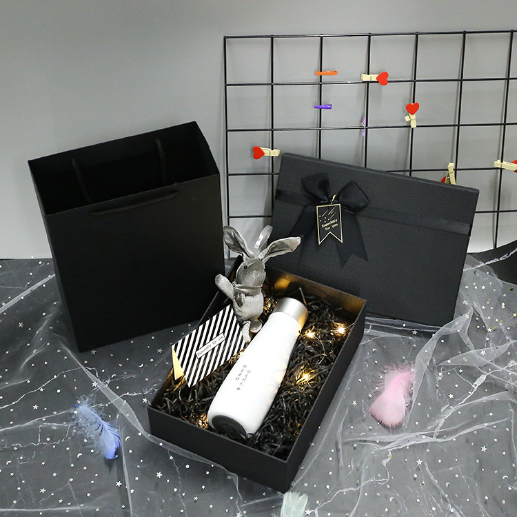 Custom Luxury Black Bow Gift Box Premium Rigid Paper Packaging with Ribbon Decoration for Jewelry Cosmetics Perfume Gifts