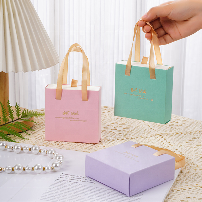 10*10*3.5cm Jewelry Cardboard Box Luxury Purple Jewelry Boxes with Handle for Packaging Jewelry Earrings Necklace