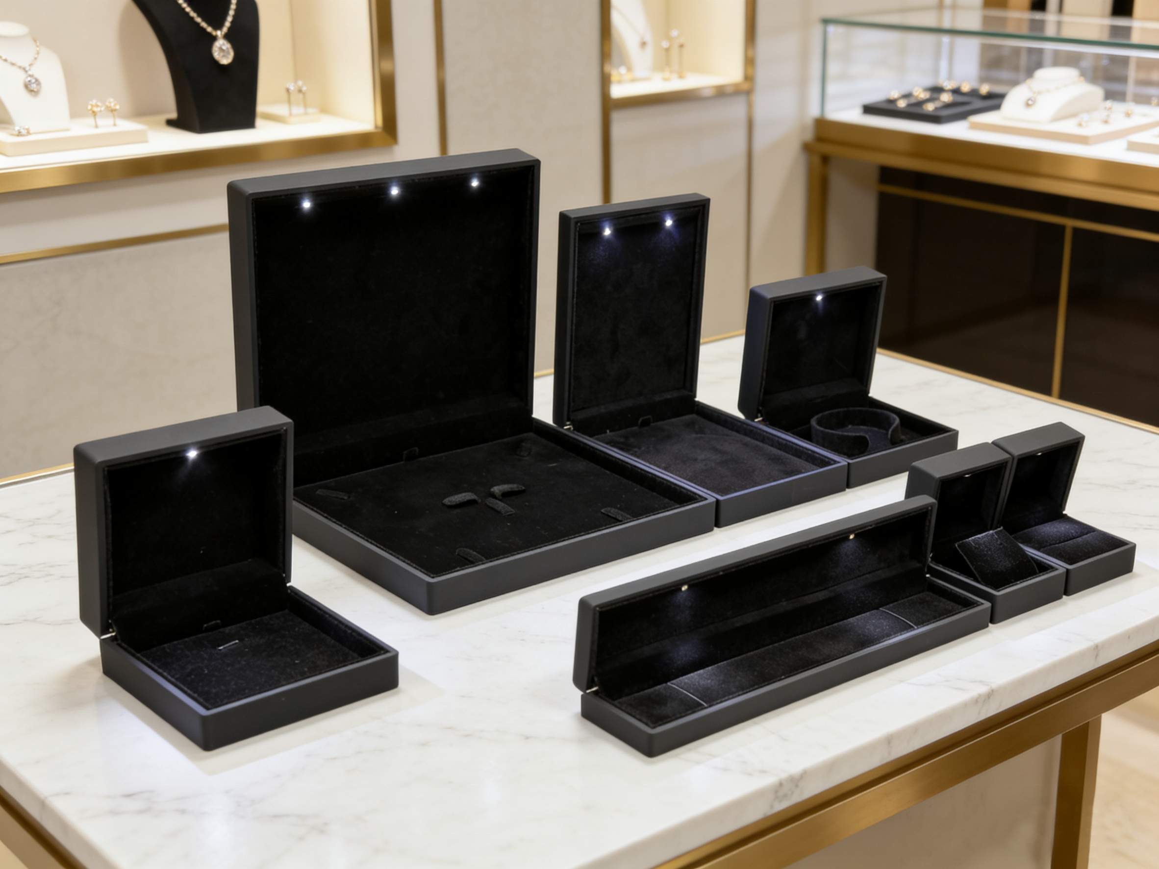 Stock Led Jewelry Box Black LED Ring Earring Pendant Bangle Chain Bracelet Gift Jewelry Boxes Luxury Led Jewelry Box