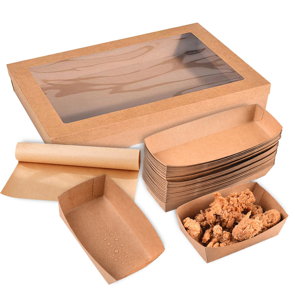 Custom Size Disposable Picnic Packaging Food-grade Kraft Paper Box with Window Lip