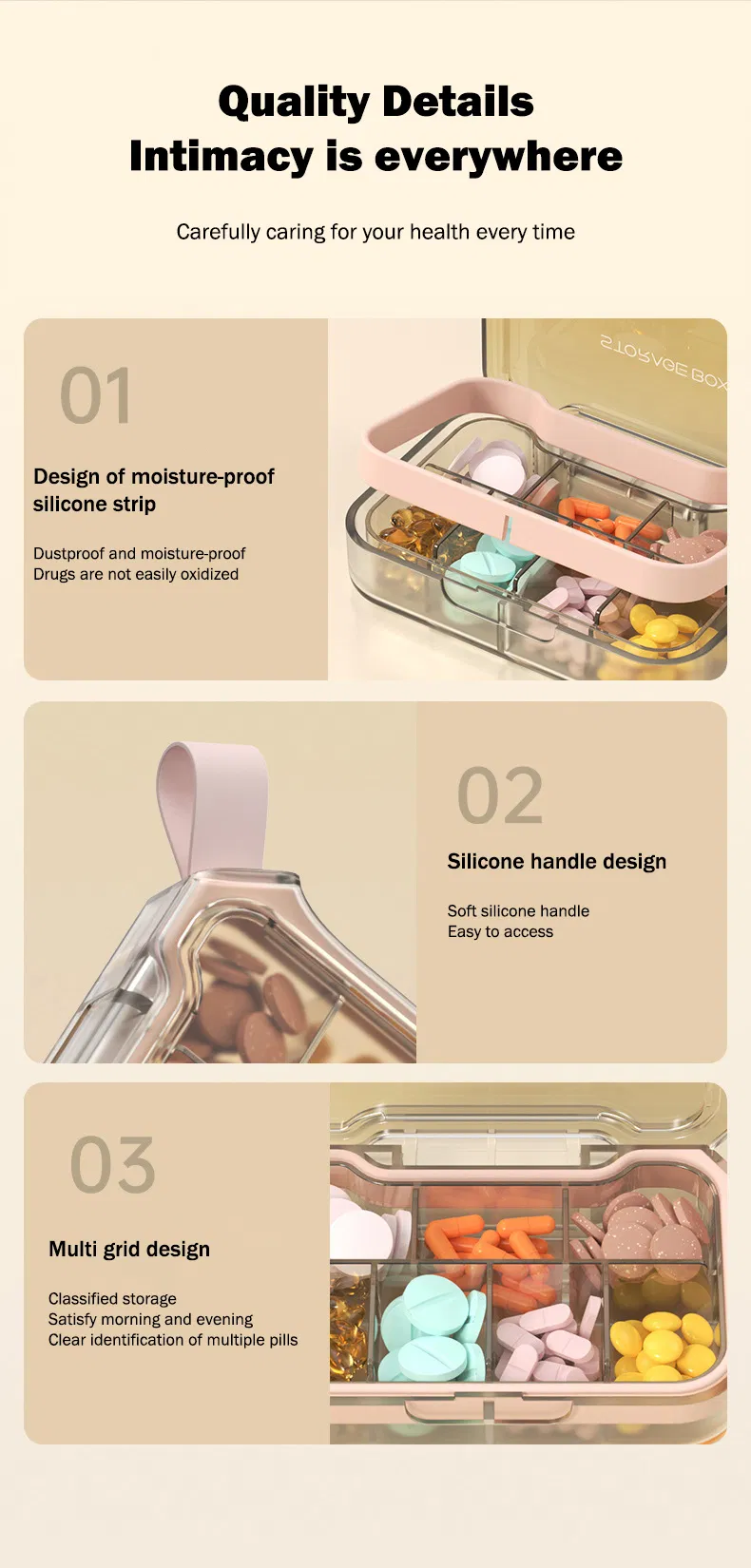 Portable Design 4 Grids Pill Box Organizer Outdoor Storage Case Promotional Gift