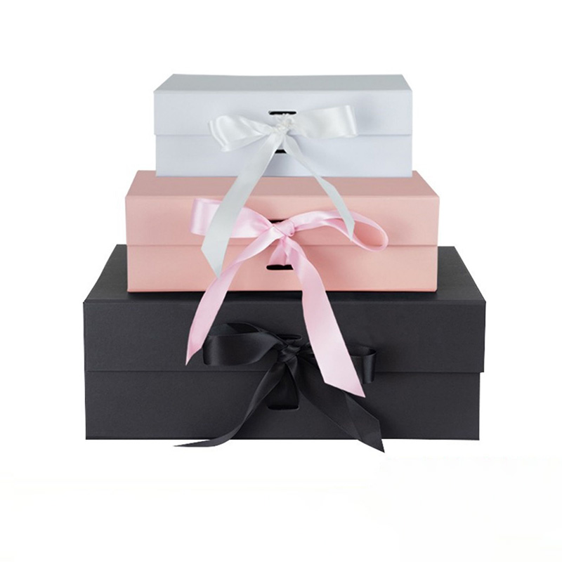Wholesale Luxury Folding Gift Box Magnetic Closure Black White Pink Jewelry Packaging Rigid Magnetic Boxes with Ribbon HONPAK
