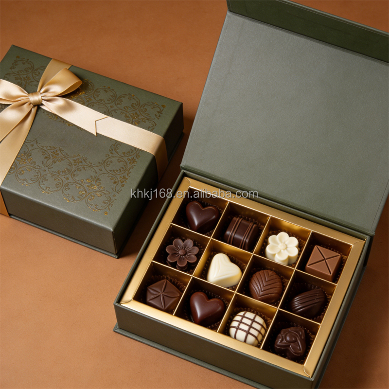 Custom Chocolate Gift Box with Divider 8 12 16 Grid Food Grade Coated Paper Rectangle Packaging
