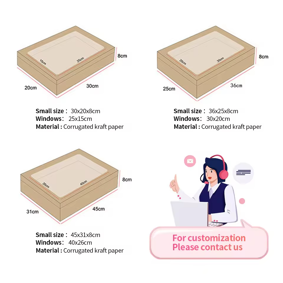 Wholesale Catering Packaging Box with Transparent Window Large Food Kraft Paper Box for Cake and Bento