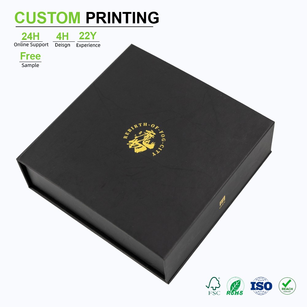 Rigid Custom Boxes Magnetic Gift Box Square For Small Business Packaging Box Black Gift Book Shaped Box With Recycled Material