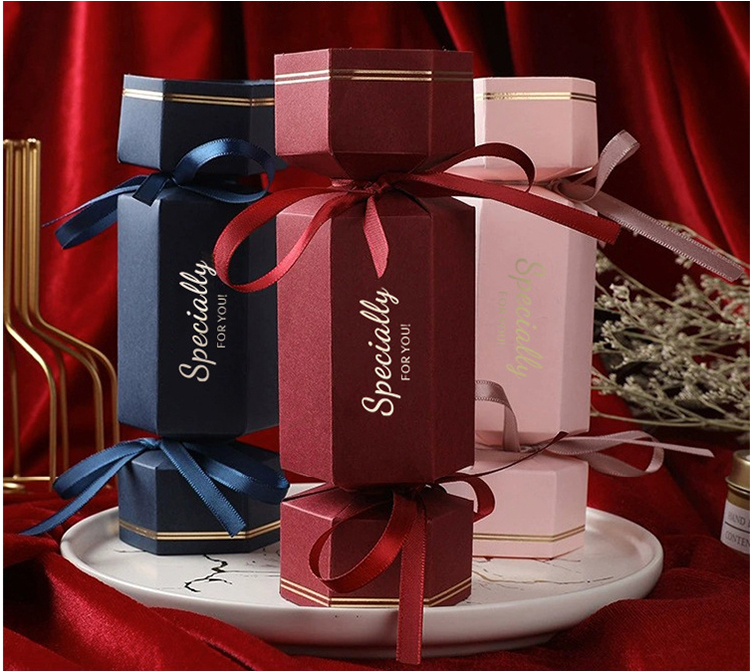 Luxury Candy Shape Wedding Candy Cookie Chocolate Box Hot Sale Candy Gift Paper Box with Ribbon for Party Festival