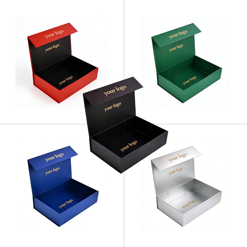 Black Luxury Premium Custom Logo Eco-Friendly Reusable Rigid Cardboard Magnetic Closure Gift Box with Matte Finish Hot Stamping