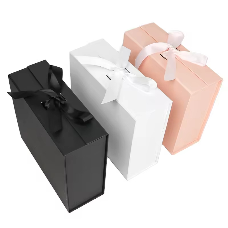 Quality Custom Logo Size Ribbon Folding Box Pink and Black Gift Paper Boxes Rectangle Shape Magnetic Packaging