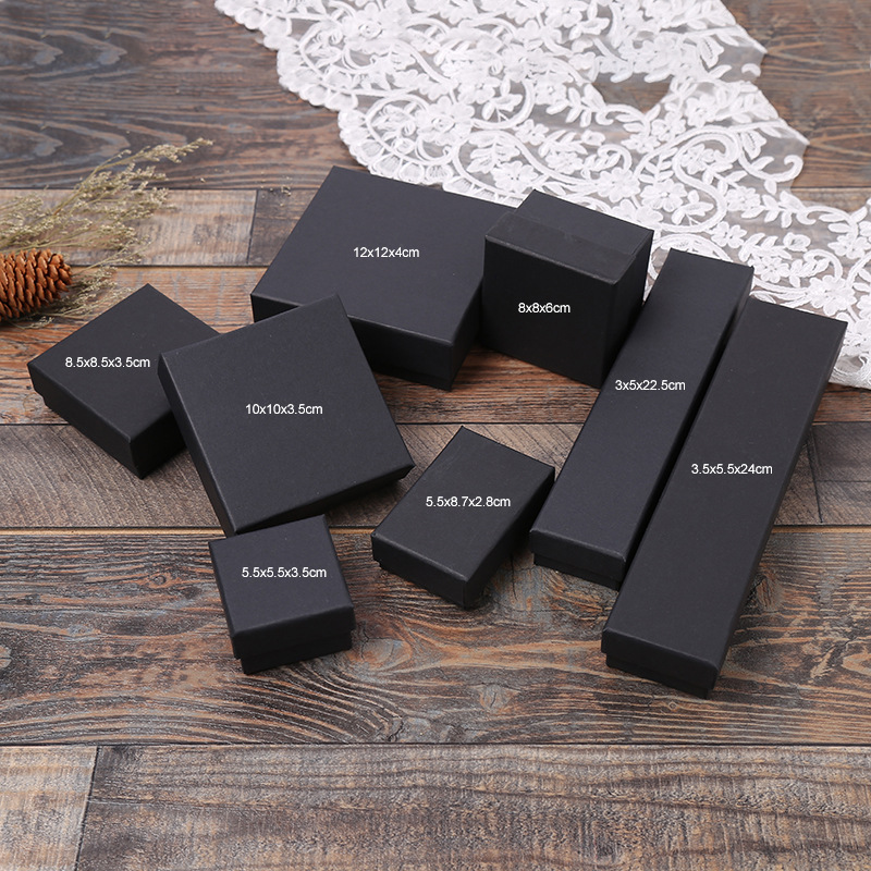 BINSHUO Wholesale Noble Black Gift Box Simple Style Ring Necklace Bracelet Jewelry Box Paper Gift Packing Box Customize Logo