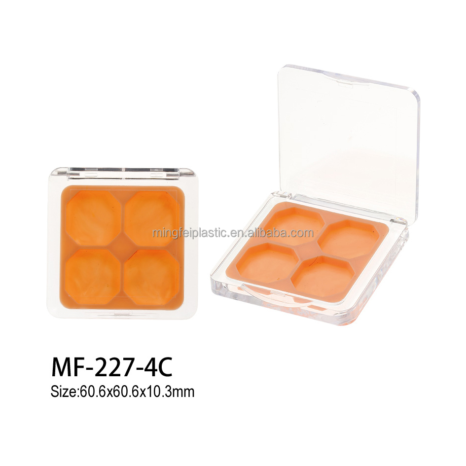 Transparent Makeup Compact ABS &amp; PET Plastic Packaging Rectangle Pattern Empty Cosmetic Boxes Heart Inner Pan for Pressed Powder