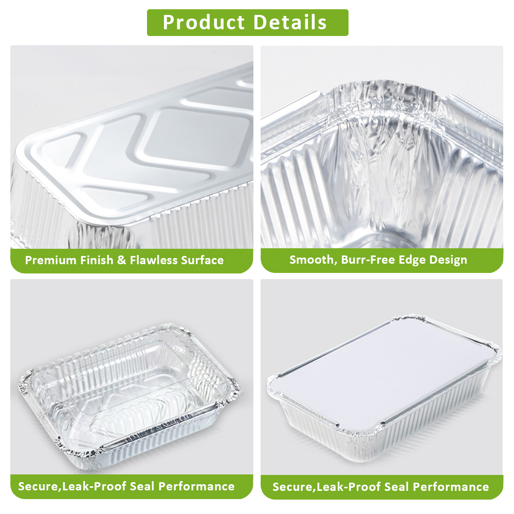 Takeout 18.5*13.5*5cm 750ml Disposable Tinfoil Pan Rectangular Food Tray Aluminum Foil Food Packaging Container With Lids