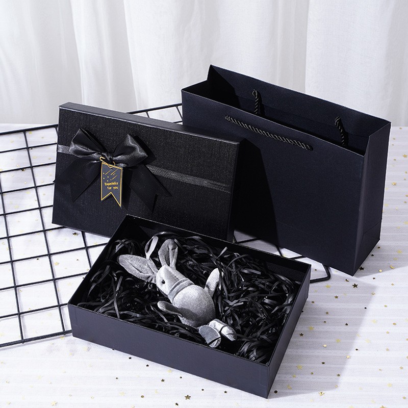 Custom Luxury Black Bow Gift Box Premium Rigid Paper Packaging with Ribbon Decoration for Jewelry Cosmetics Perfume Gifts