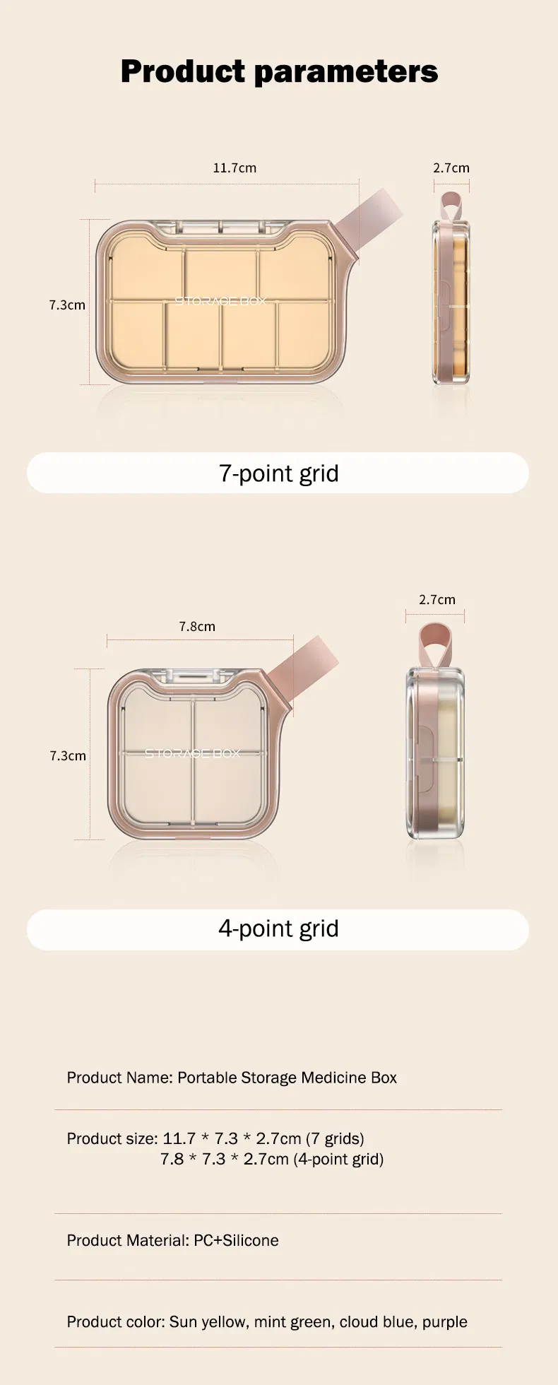 Portable Design 4 Grids Pill Box Organizer Outdoor Storage Case Promotional Gift