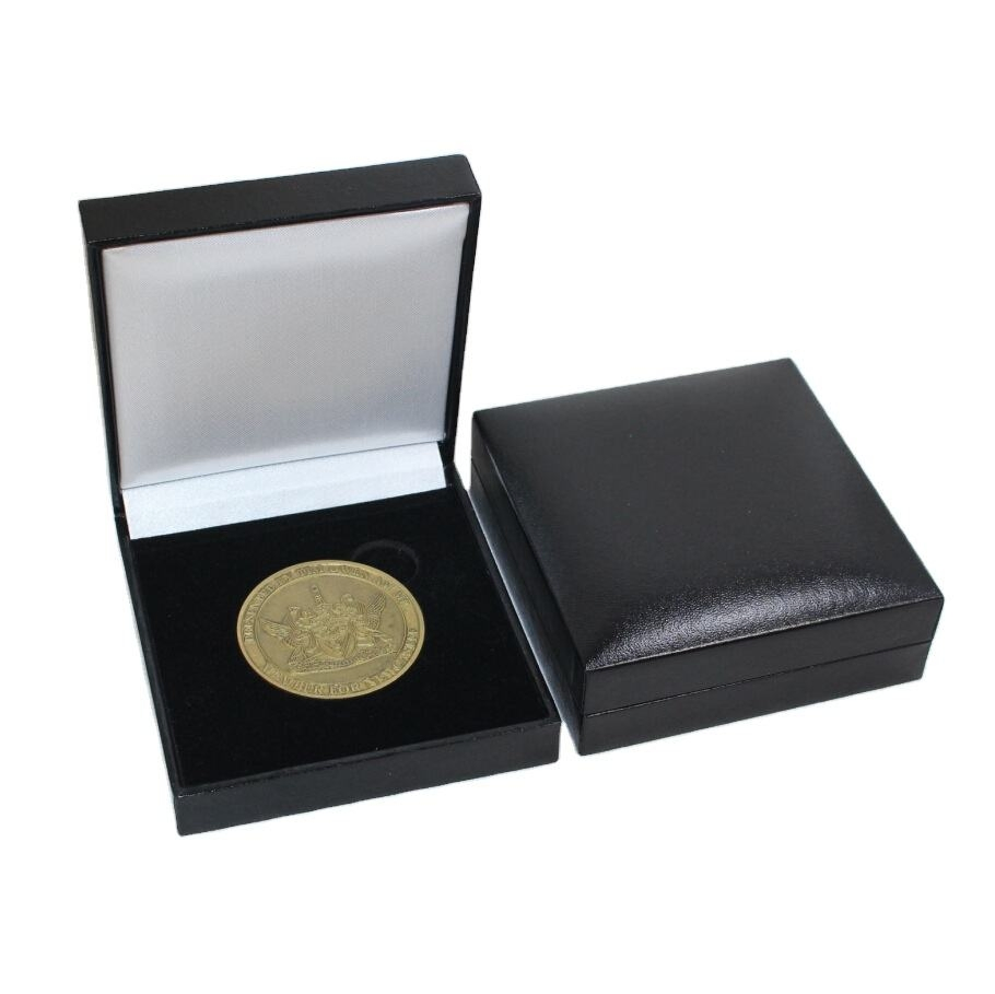 Promotional Gifts Stamping Logo Commemorative Medal Challenge Coin PU Leather Velvet Plastic Box