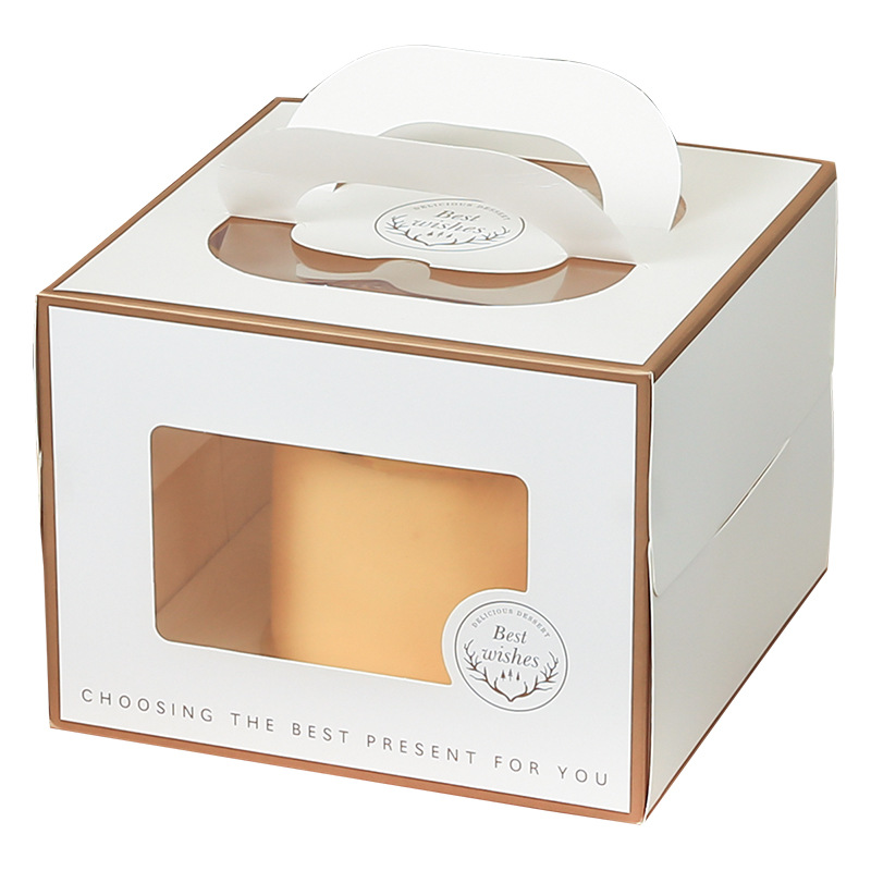 Custom Luxury Elegent Gift Birthday Cake Box Biodegradable Folding White Cardboard Cake Box With Handle And Transparent Window