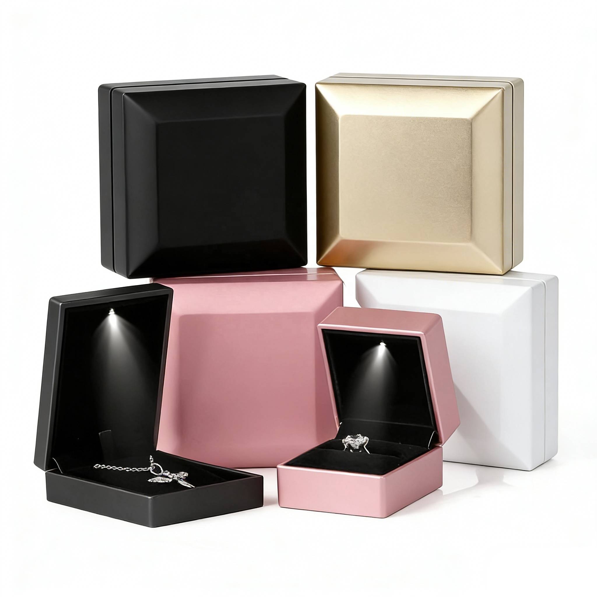Factory Light Jewelry Box Wholesale Custom Logo Luxury LED Jewelry Box Small Ring Bangle Necklace Jewelry Box