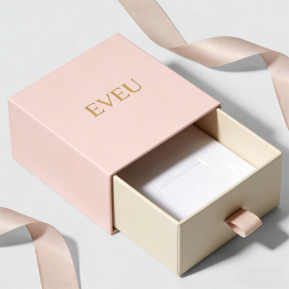 Customized High-End Eco-Friendly Biodegradable Drawer Stud Earrings Rigid Gift Box Matte Film Finish Four-Color Embossing